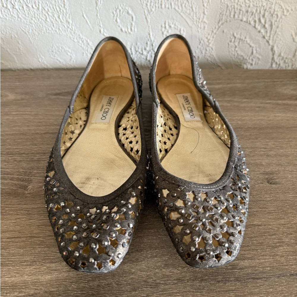 Jimmy Choo Women's Silver and Black Studded Flats